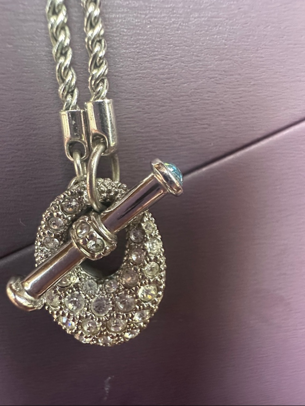 Swarovski Silver Crystal Pave Toggle Necklace with Blue Accent